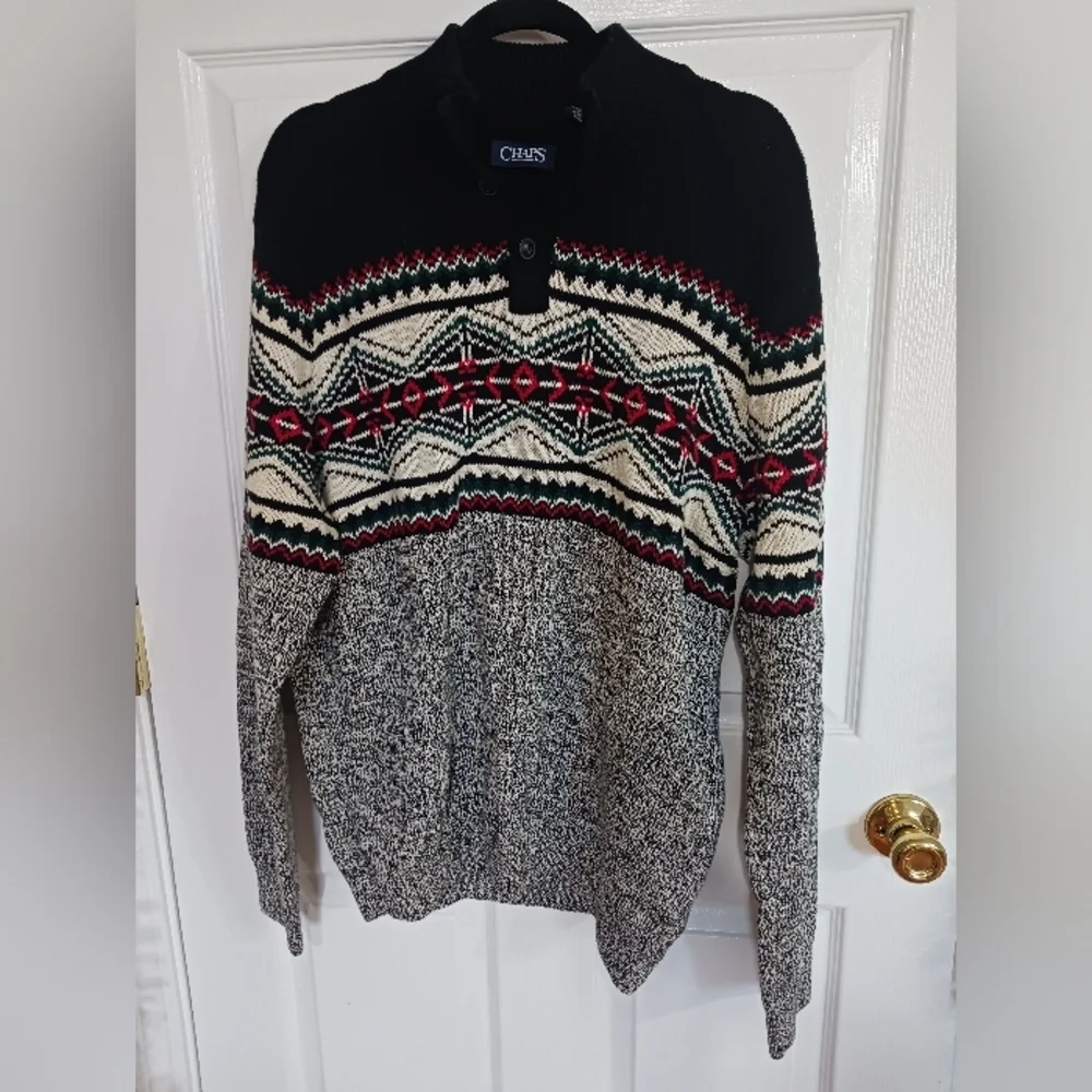 Chaps Black and White Men's Nordic fair Isle Sweater size large winter cozy